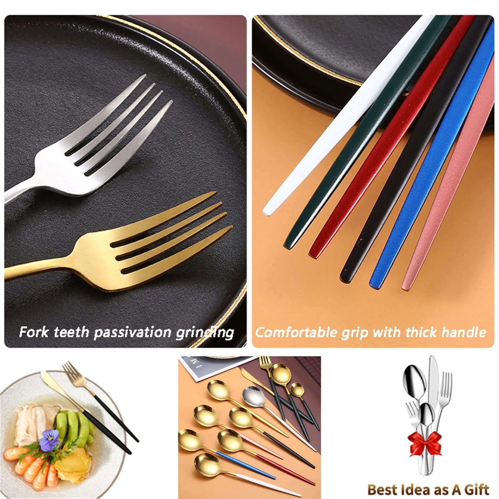 4 Teilig Edelstahl Besteckset Set, Besteck Set 6 Personen mit Messer Gabel Löffel, Modernes Besteckset,Spülmaschinenfest Poliert & Rostfrei für Home/Restaurant (Color : Silver)