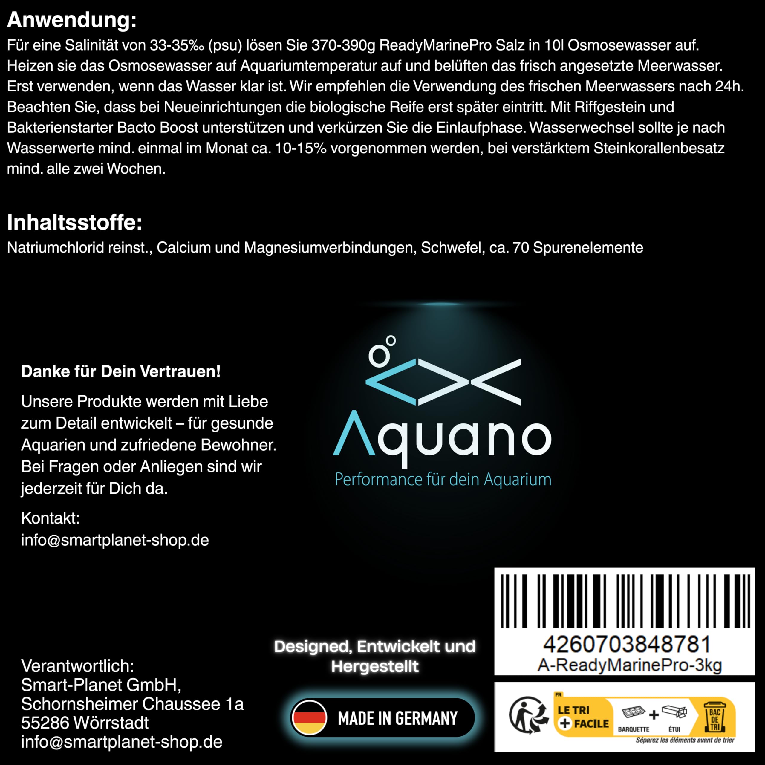 ReadyMarinePro Meersalz für Meerwasseraquarien – Hochwertiges Aquariensalz mit über 70 Spurenelementen & Vitaminen – Fördert Korallenwachstum & stabile Wasserwerte – Made in Germany