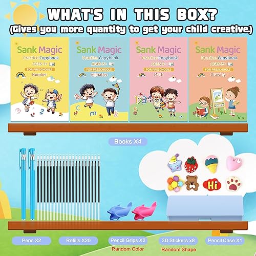 Miniatura 2 de Juego de práctica de escritura a mano ranurada para niños, libros de escritura ranurados para niños 3-5-10, cuaderno de práctica mágica de escritura