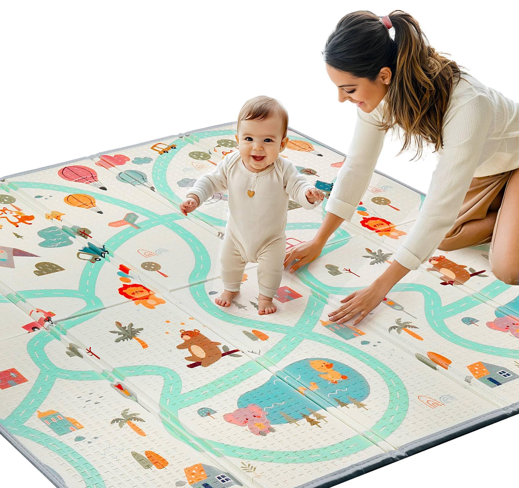 Truevaste 2 STK. Krabbelmatte Baby 180x200x1cm, Faltbare Spielmatte Kinder Krabbeldecken Doppelseitigem Wasserfeste rutschfest, Kindermatte mit Tragetasche, Babymatte für Kinderzimmer & Wohnzimmer