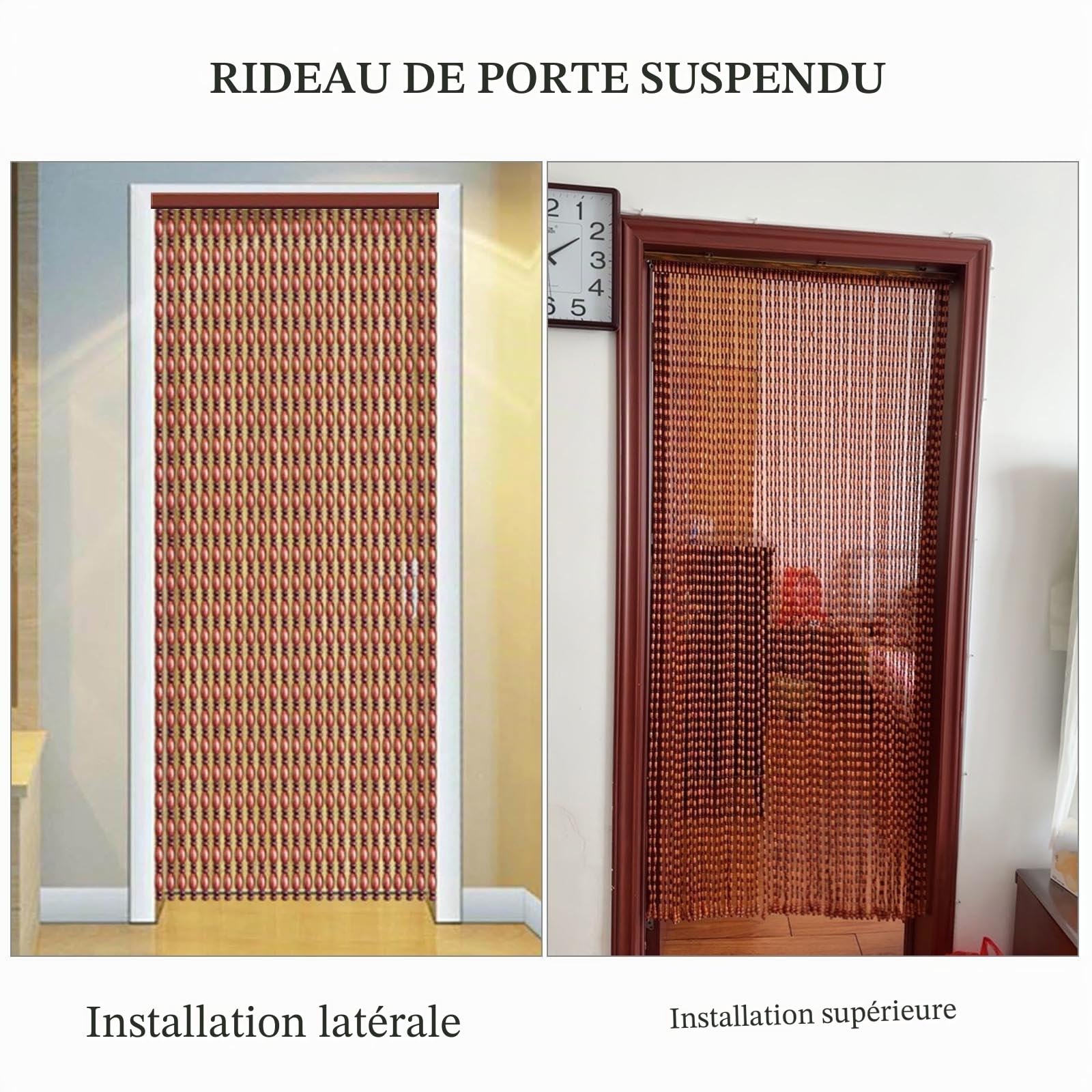 Rideau De Porte en Perles De Bois Naturel,Rideau en Perles De Bambou Rétro,Rideau De Porte Anti-mouche,Rideau De Perles Suspendu Pour Portes,Panneaux Décoratifs De Séparation,35strands-70x220cm
