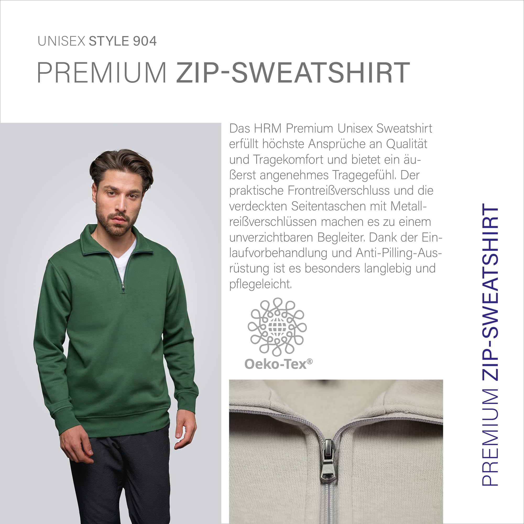 HRM Unisex Zip-Sweatshirt I Premium Half Zip Pullover Herren & Damen aus angenehm weichem Mischgewebe I Basic Damen- & Herren-Pullover I Hochwertige & nachhaltige Kleidung
