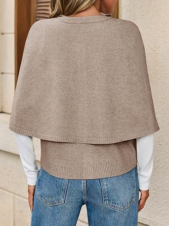 Saodimallsu Womens Cropped Cape Cardigan Button Up Crew Neck Jacket Shawl Fall Trendy Knit Sweater