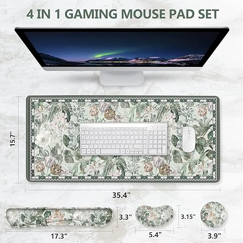 Miniatura 6 de DINKY Alfombrilla grande para mouse y reposamuñecas para teclado, alfombrilla de escritorio para teclado y mouse, alfombrilla de mouse extendida con