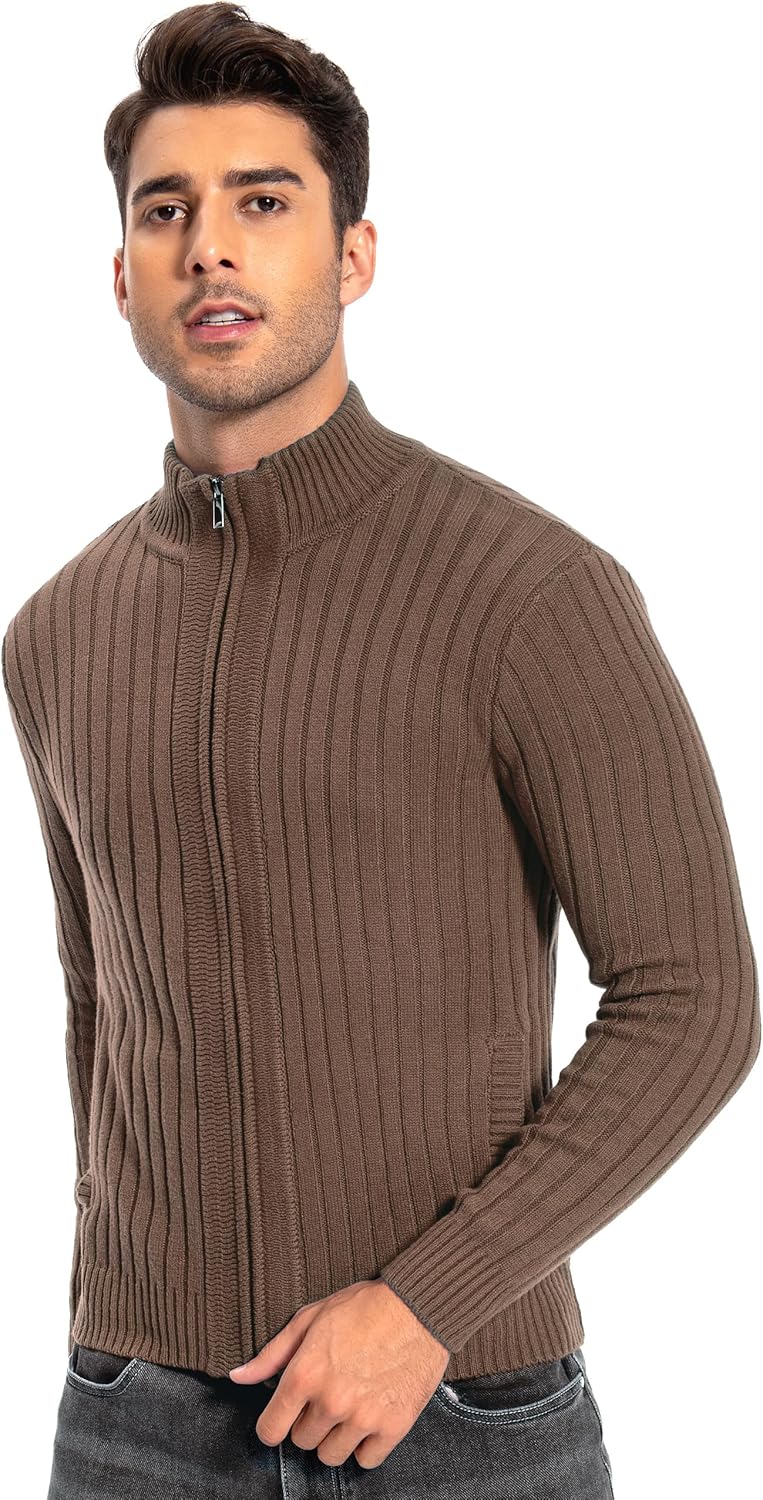 Pioneer Camp Men's Cardigan Sweaters Full Zip Up Stand Collar Slim Fit Casual Knitted Sweater with 2 Front Pockets - Image 3