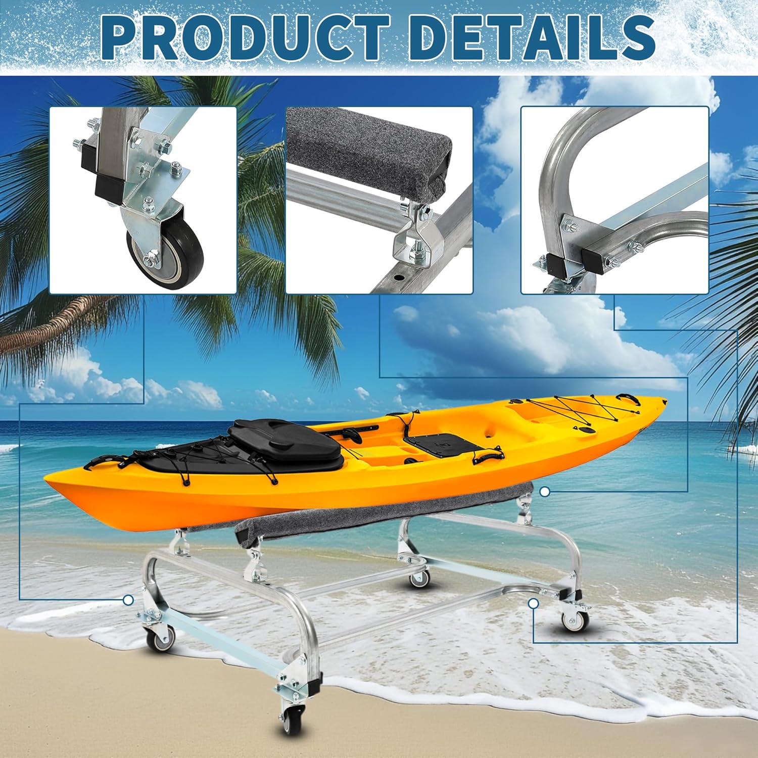 ECOTRIC Watercraft PWC Dolly Boat Stand Storage Cart PWC Jet Ski Trailer Dock Slipway Cart Adjustable Bunks w/ 4 Casters & 2 Brakes 1000lb Capacity