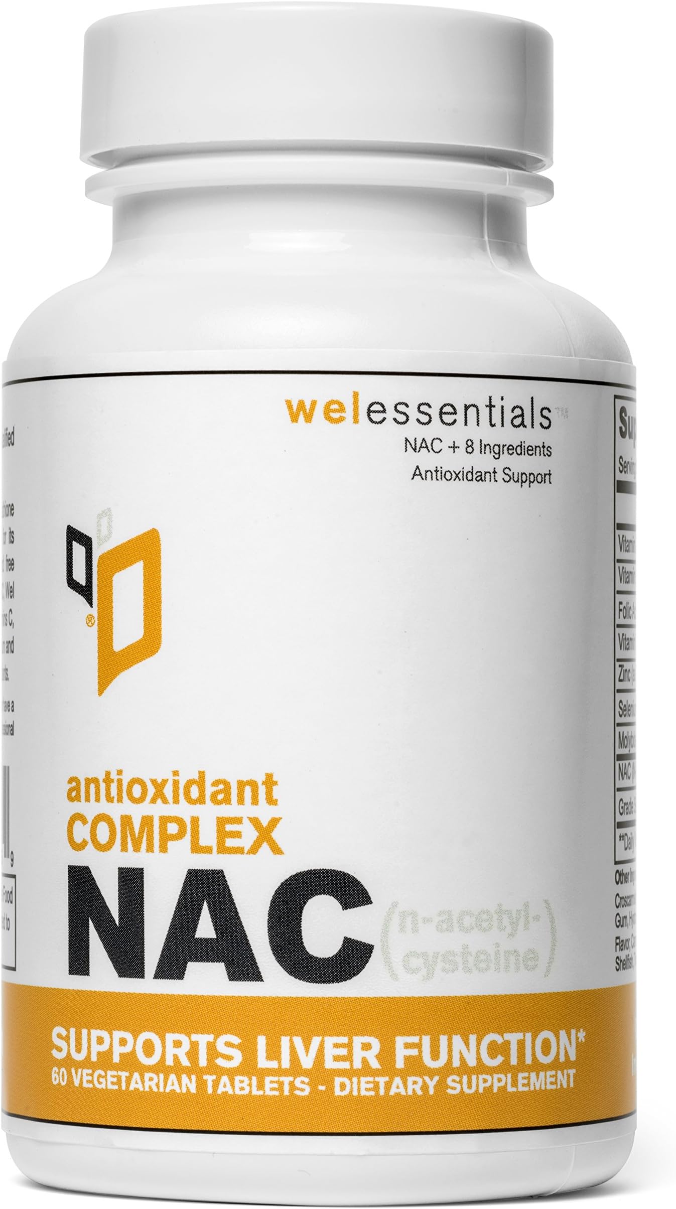 WEL Essentials™ NAC (N-Acetyl-Cysteine) Antioxidant Complex - Supports Liver Function* - 30 Servings, 60 Vegetarian Tablets (with Grape Seed Extract, Selenium and Vitamin C)