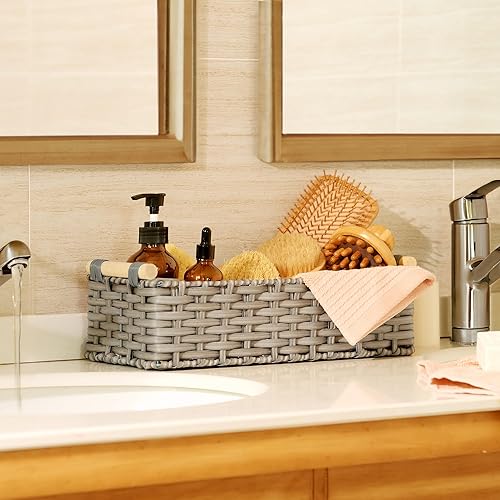 Miniatura 8 de GRANNY SAYS Cestas de mimbre para almacenamiento, cestas de mimbre para estantes, cesta de inodoro, cesta de tanque de inodoro impermeable, cesta de