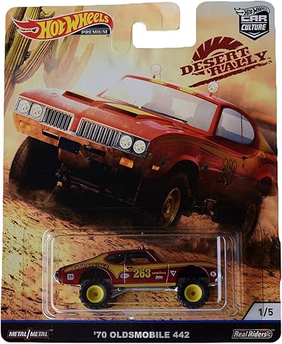 Hot Wheels Coche Cultura Desierto Rally '70 Oldsmobile 442 15, rojodorado