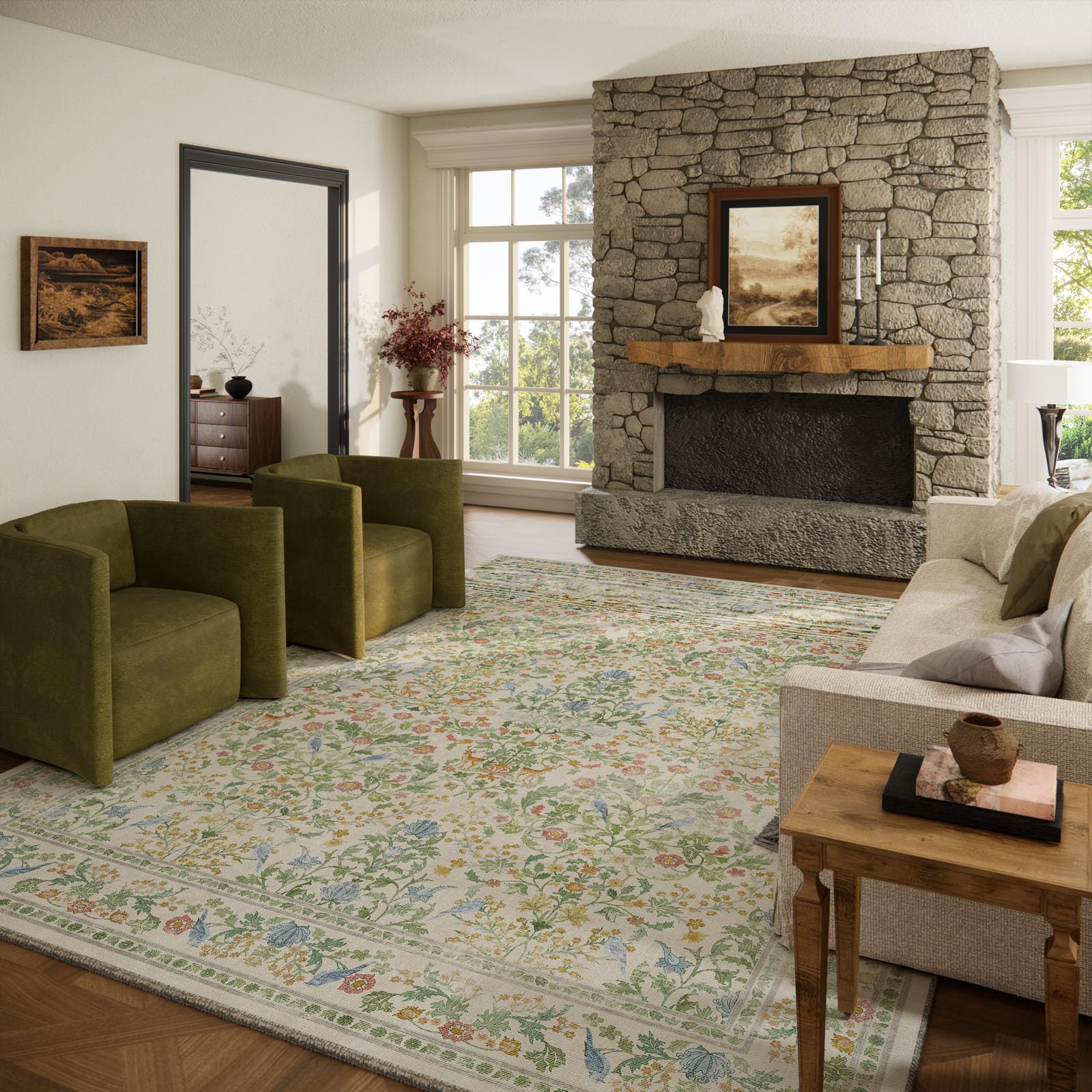 Photo 1 of 10x12 Area Rugs for Living Room: Washable Rug Stain Resistant Non Slip Low Pile Ultra Soft Faux Wool Lightweight Large Rugs for Bedroom Dining Room Under Table Rug Nursery Farmhouse Home Office Indoor