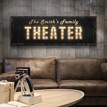 Tailored Canvases Theater Wall Decor - Personalized Movie Cinema Art Print Canvas for Studio Room Accessories, Home Media Room, Entertainment Hall, Living Room, Lounge Area - Theater in Rustic Design
