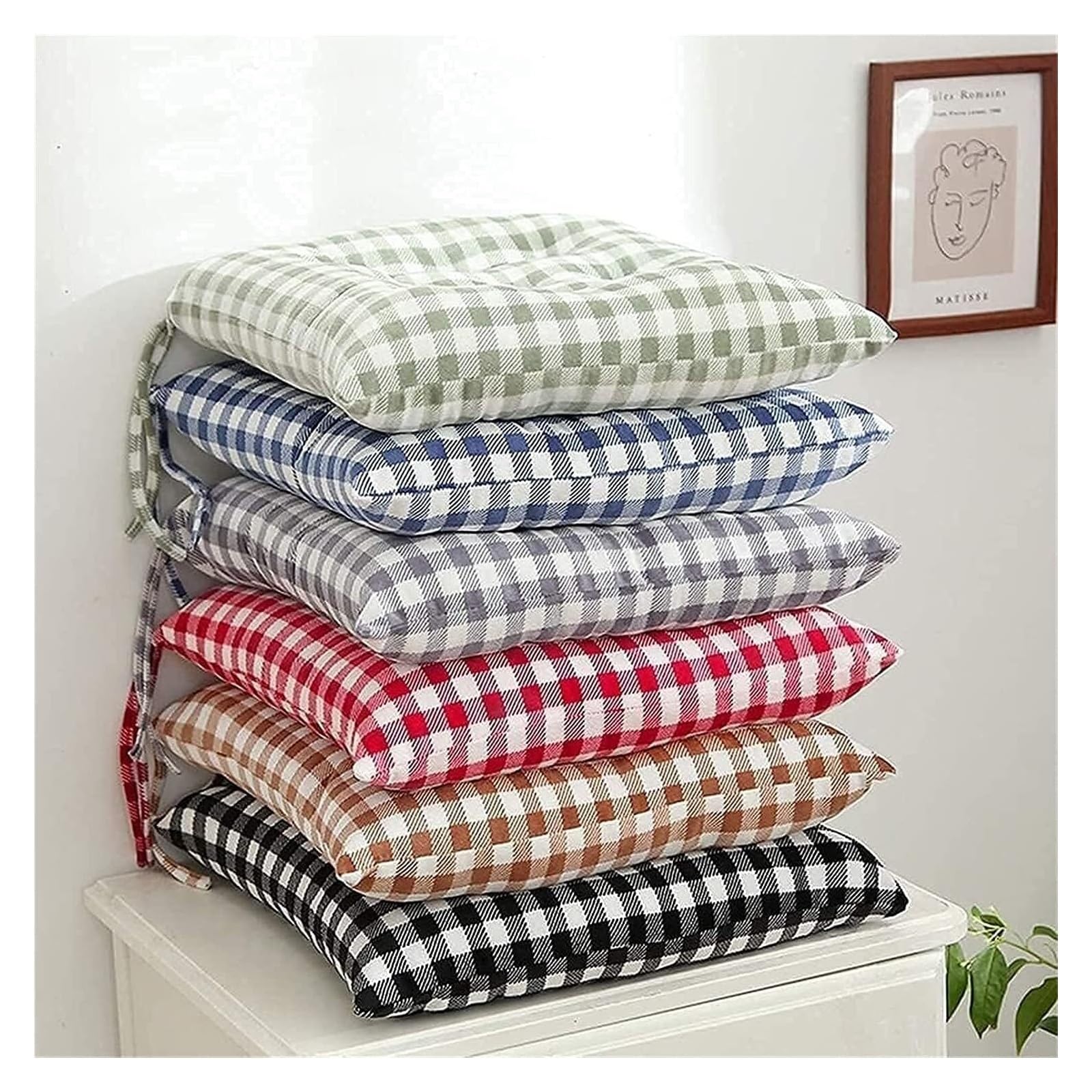 Cuscini per sedie da pranzo a quadretti, set di 4 cuscini per sedie con lacci, cuscini per sedie 40,5 x 40,6 cm per cucina, esterno e patio (verde)