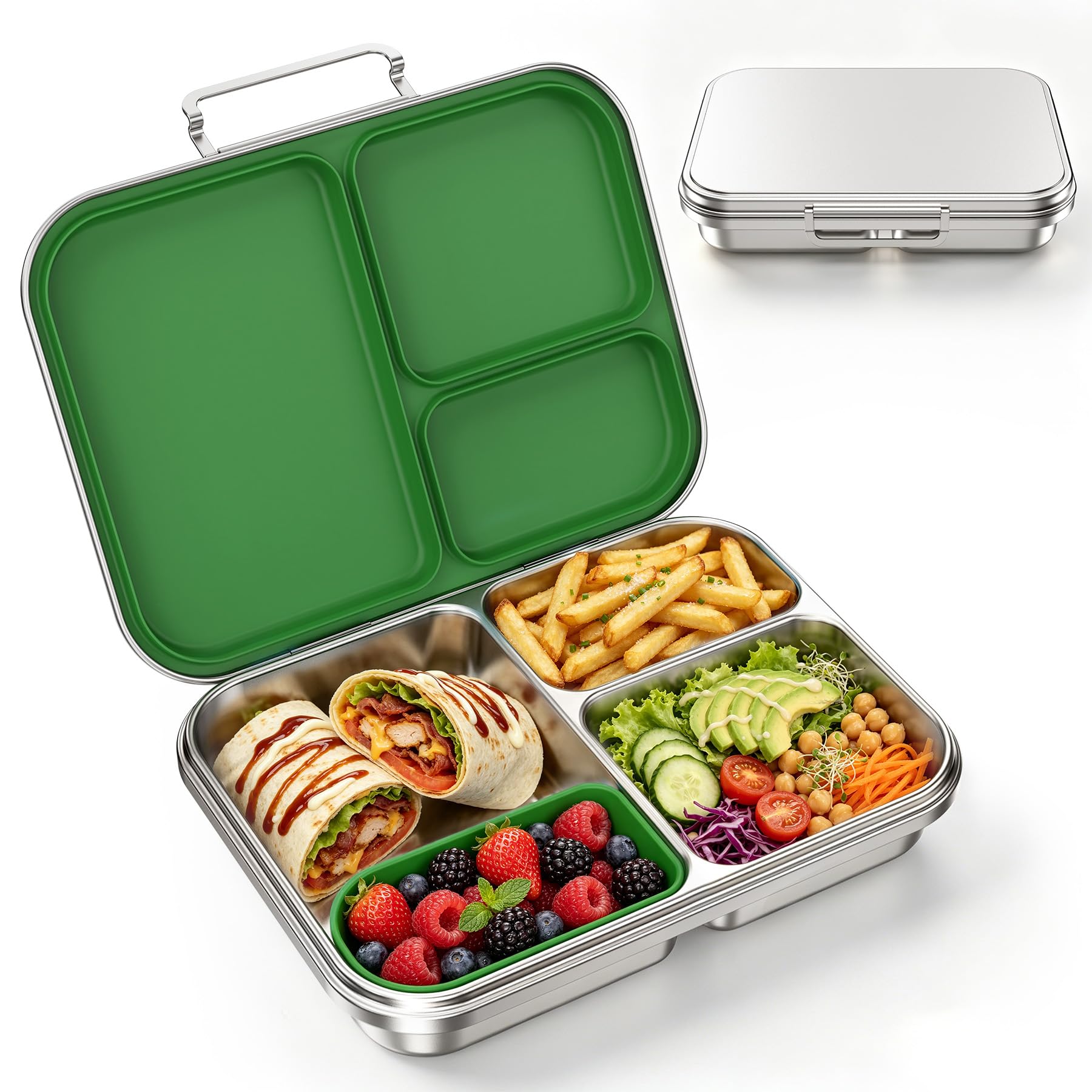 Photo 1 of CMKPL 3-Compartment Stainless Steel Bento Lunch Box - Green