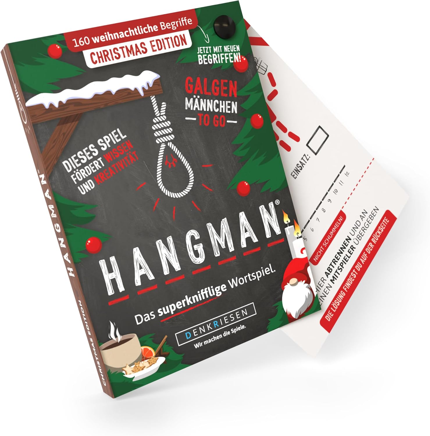 DENKRIESEN - Hangman - Christmas Edition - Hangman to Go | Game Block | Children's Game | Travel Game | Secret Santa Gift Idea | Puzzle Block - Game from 2 People