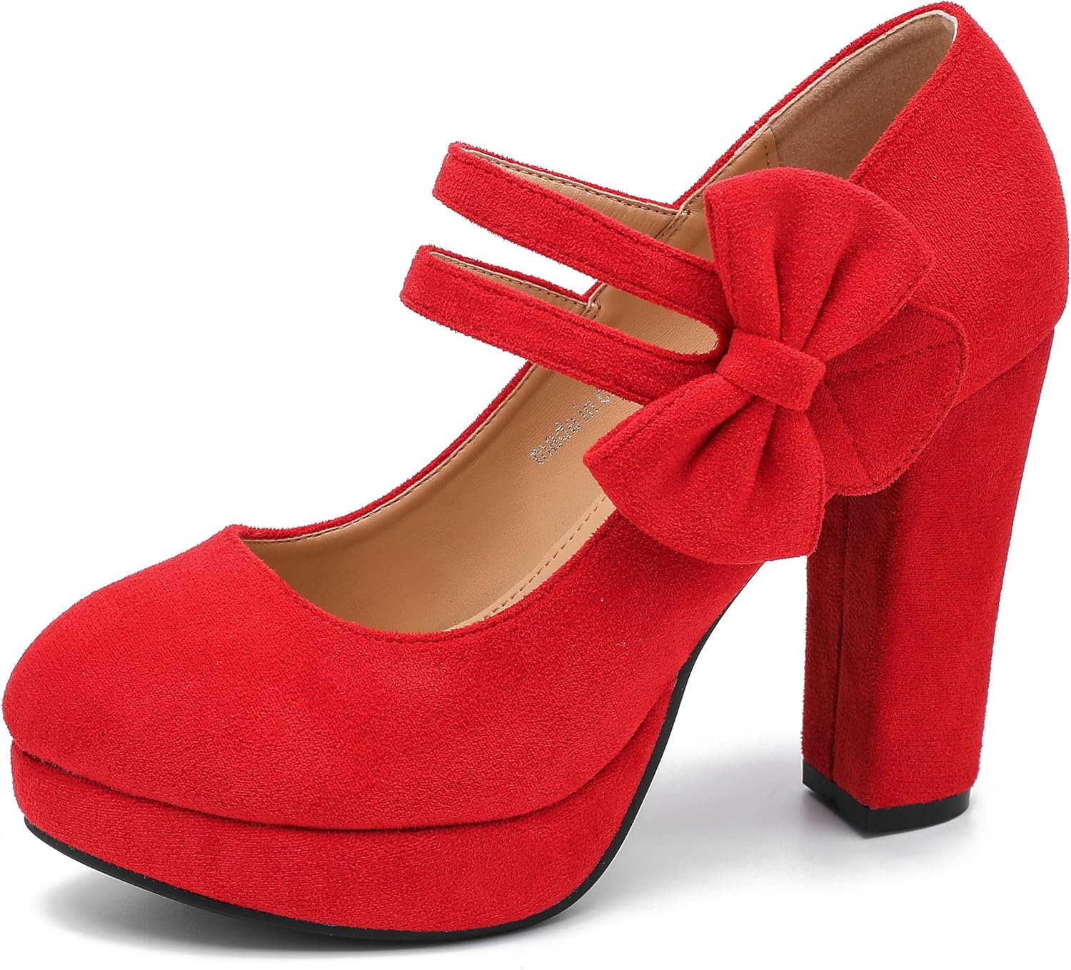 MAIERNISI JESSI Women's Platform Mary Jane Pumps with Bow, 3.94 Inch Block Heel Dress Shoes