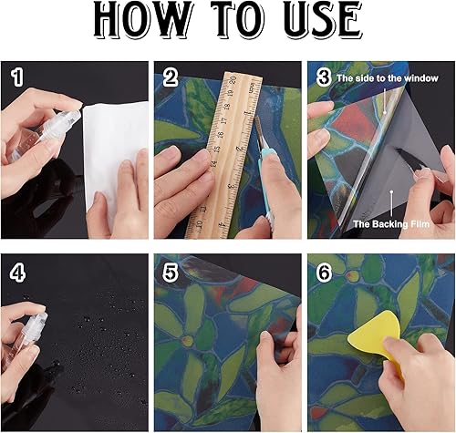 Miniatura 4 de GORGECRAFT 5 piezas de película de privacidad para ventana, película de vidrieras no adhesivas, para tintar, calcomanías decorativas de vidrio,