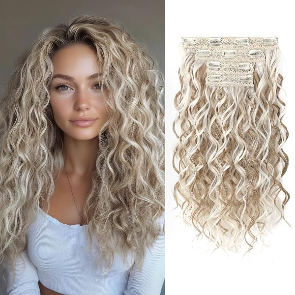 REECHO Hair Extensions, 4PCS 16 inch Clip in Hair Extensions Lace Weft Short Curly Hair Extension Clip Ins Invisible Nat