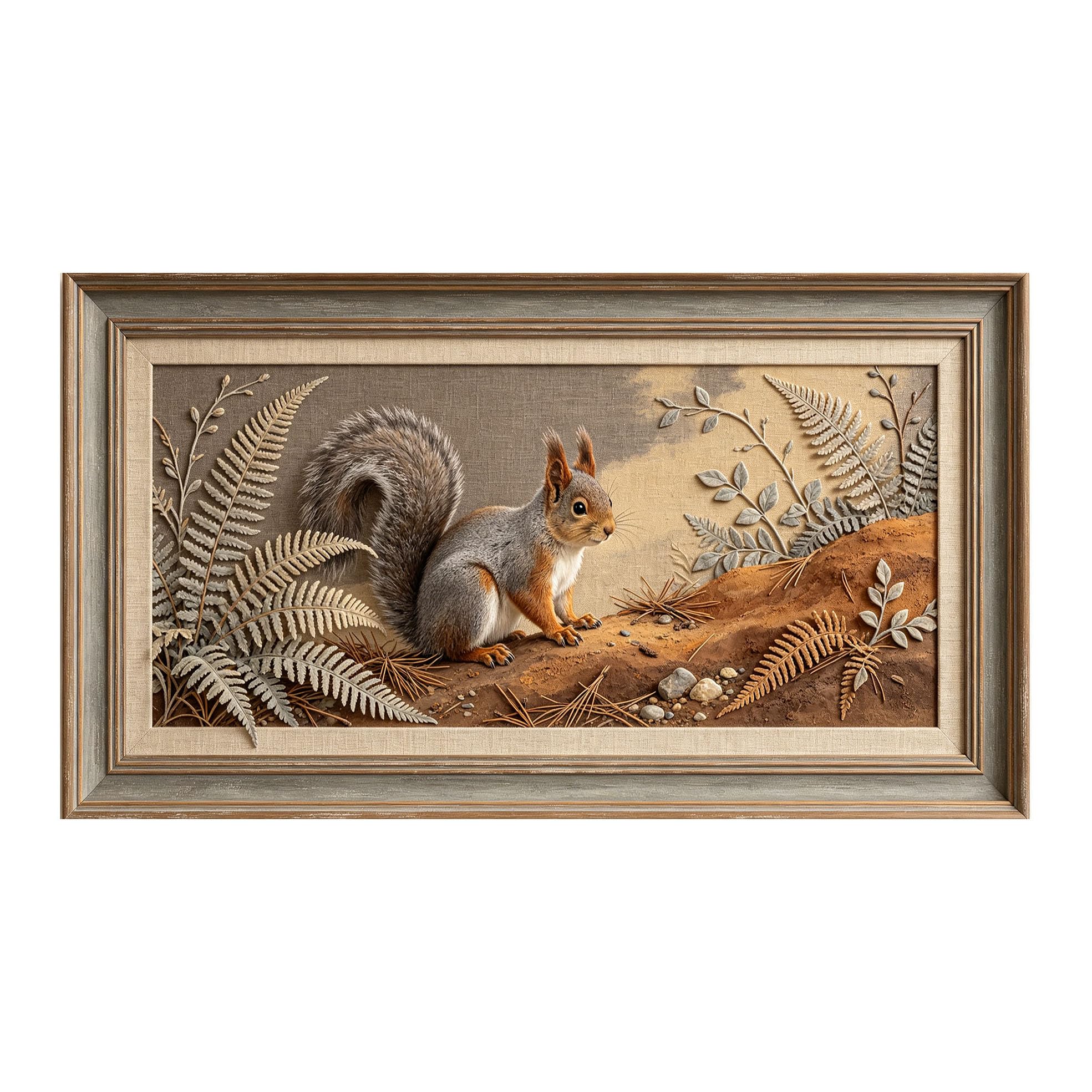 Yzpallescene 3D 3D Framed Wall Art 50cm×90cm Forest Squirrel Botanical Rustic Oil Painting Large Size SelfAdhesive Removable Wall Decor Prints Artwork for Living Room Bedroom Office