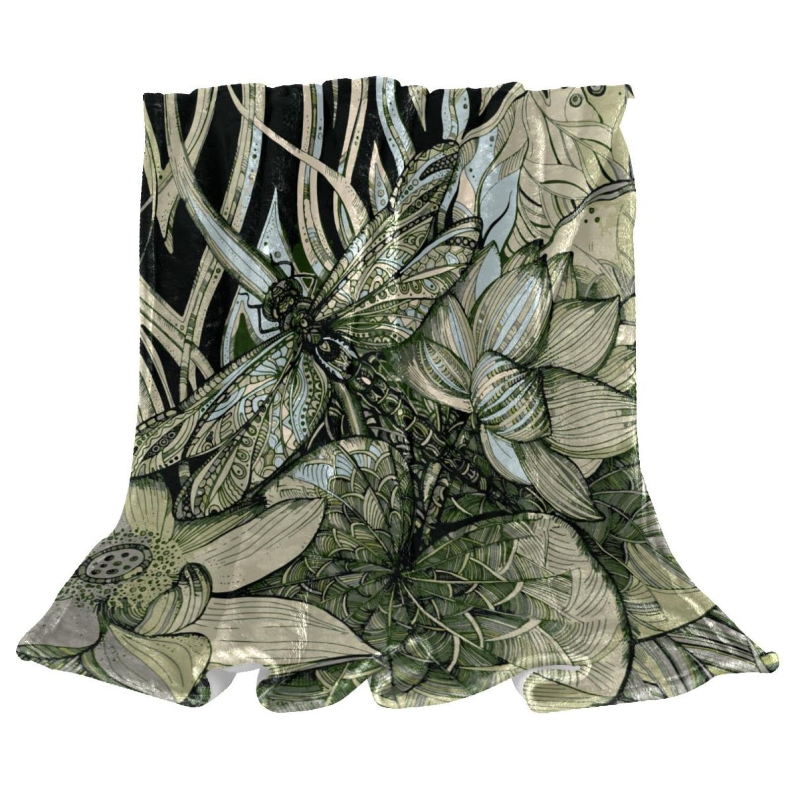 Couverture polaire libellule verte pour canapé et lit de salon 150x130cm
