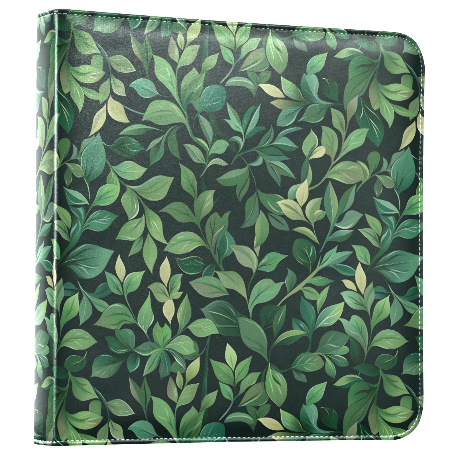 JIPONI Green Leaves Large Photo Album, DIY Leather Cover Scrapbook Albums for 4x6 5x7 6x8 Pictures, Self Adhesive Memory Book for Wedding, Baby, Family