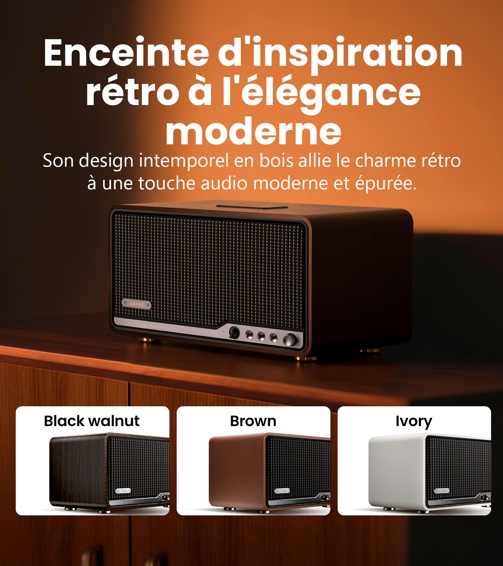 Edifier S300 Enceinte Rétro Hi-Res Bluetooth，80W RWS，Marron