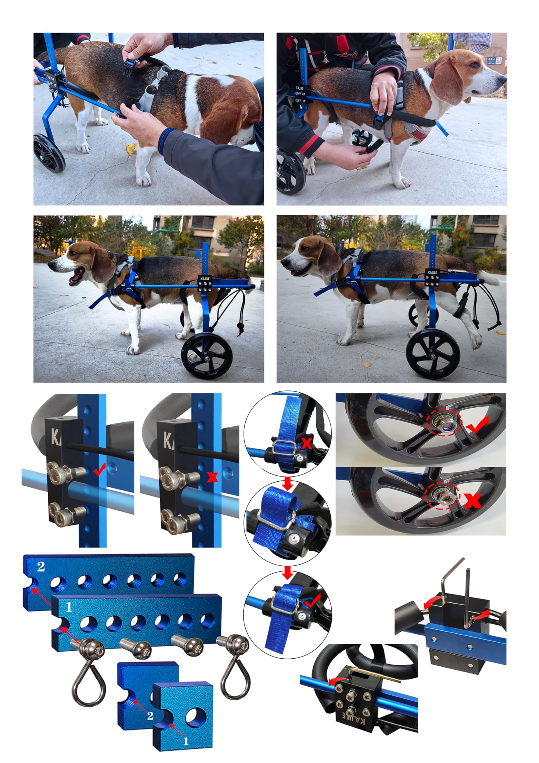 Regulowany Wózek Inwalidzki dla Psa, Rehabilitacyjny, Pasuje 17-22cm Wysokości, 6.3-9.3cm Szerokości, 10-15cm Długości, XXXS-3