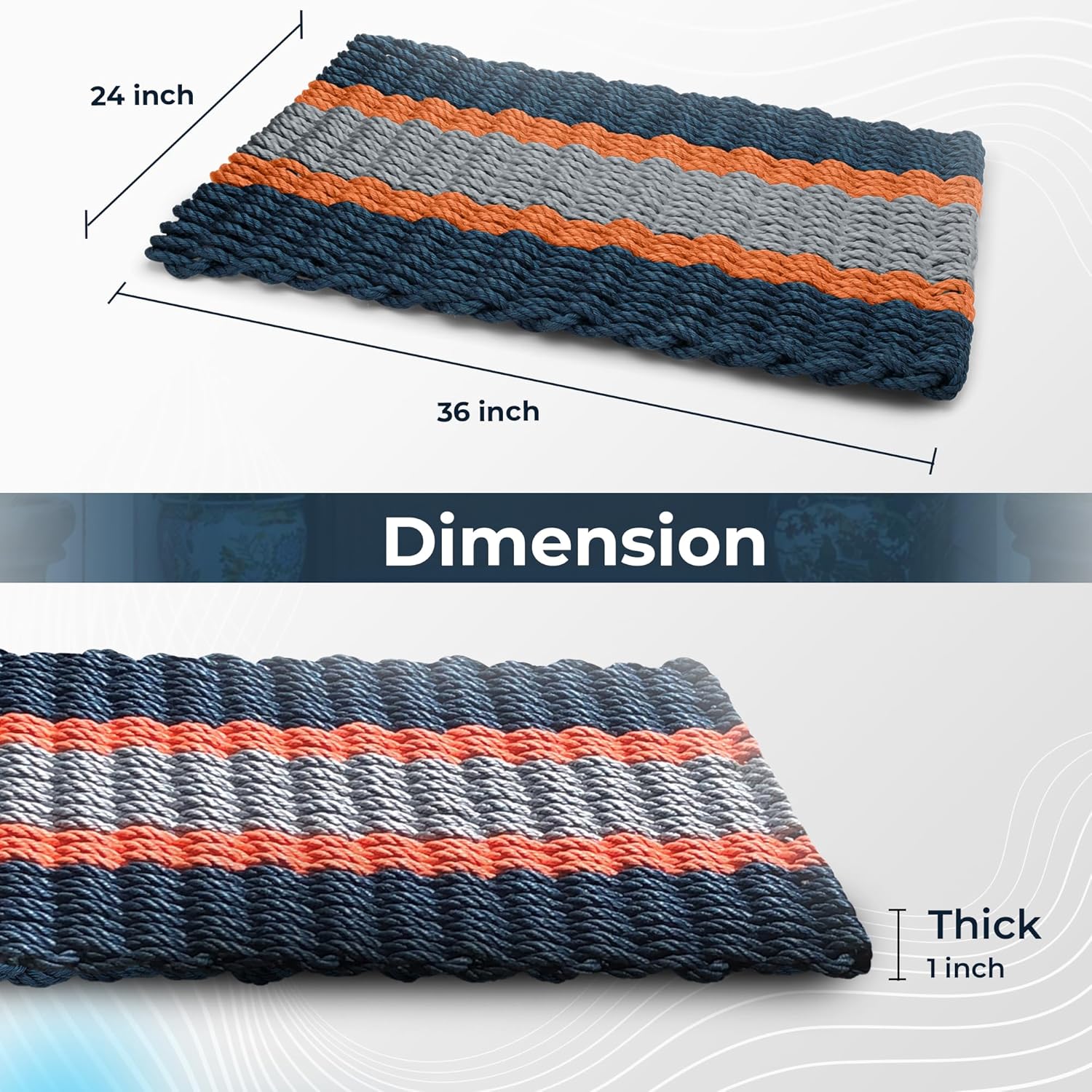 Outdoor Door Mat, The Original Lobster Rope Doormat, All Weather Mats, Woven Door Mat from Nautical Rope, Front Door Welcome Mats, (Navy, Orange, Silver, 18 x 30)