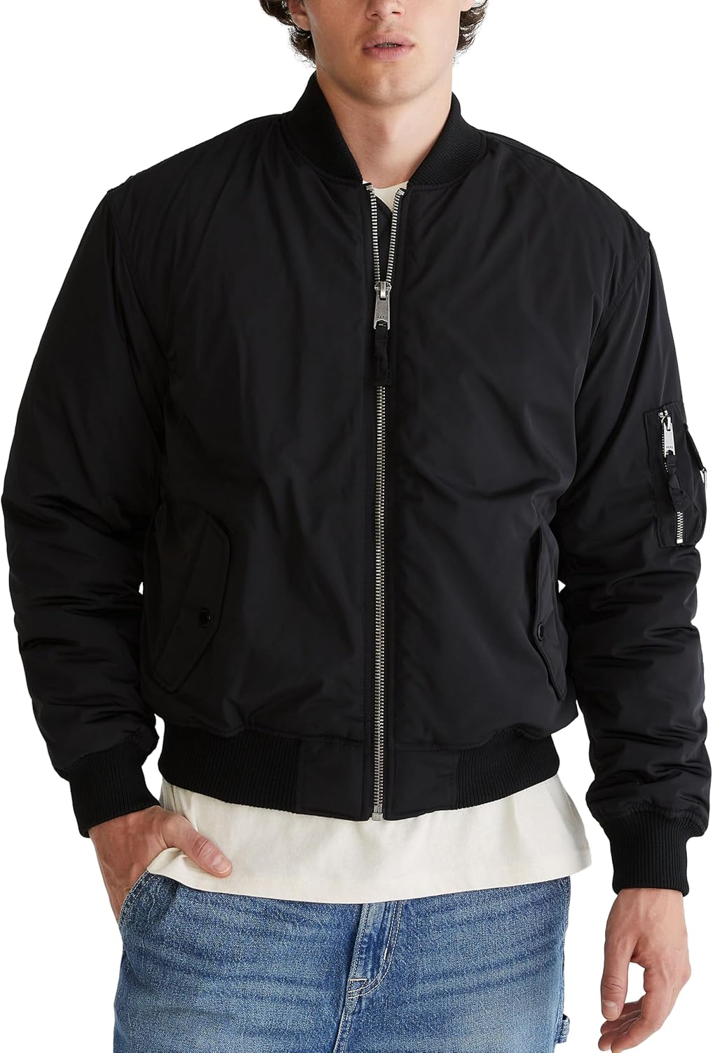 Aeropostale Men's Flight Bomber Jacket - Classic Fit Zip-Up Windbreaker with Pockets & Ribbed Details