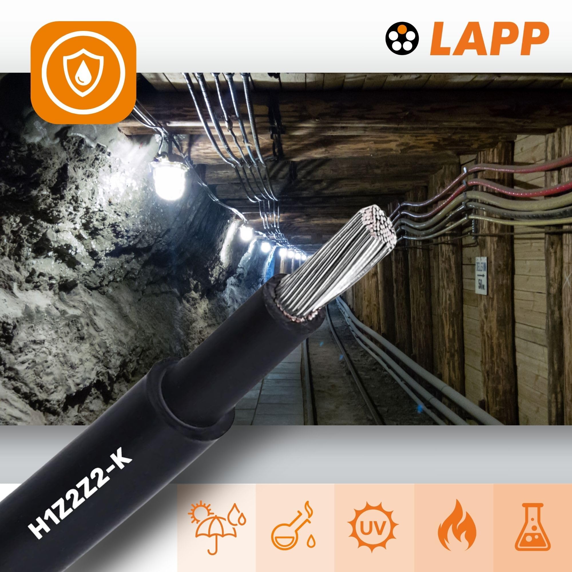 Lapp 20m Cable Solar H1Z2Z2-K 1x10mm2 Negro - Cable Fotovoltaico Exterior | Resistente a rayos UV y libre de halógenos, cable de cobre estañado de 10 mm2 para sistemas e inversores fotovoltaicos
