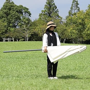 ♐アウトドア　⭕アルミパラソル　240cm代◼️アイボリー　クランク式開閉 Amazon.co.jp: 不二貿易 パラソル 幅202×奥行240×高さ234