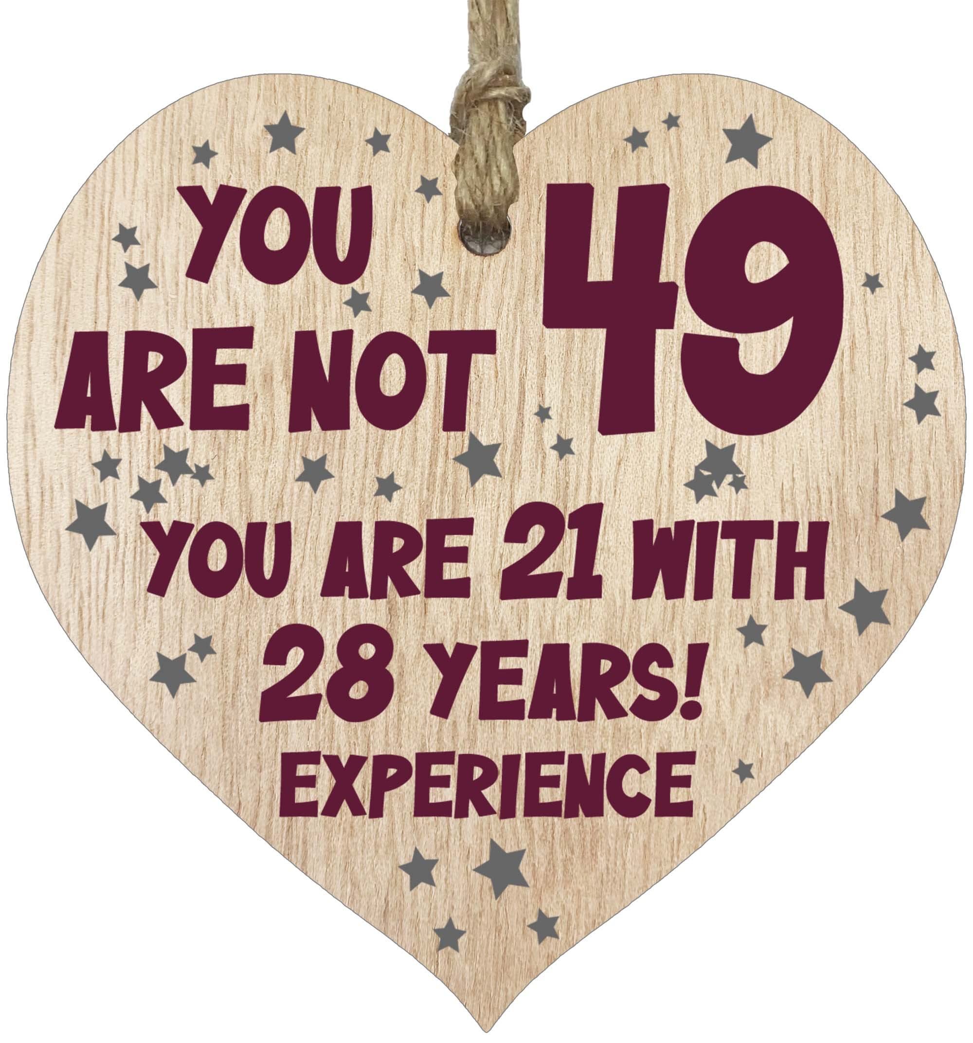 49th Birthday Gift For Women Men Wooden Heart Plaque, Light Wood Sign Keepsake, Happy Birthday Mum, Colleague, Dad, Husband, Wife, Uncle, Mum Gifts From Son, Auntie, Sister Birthday Present