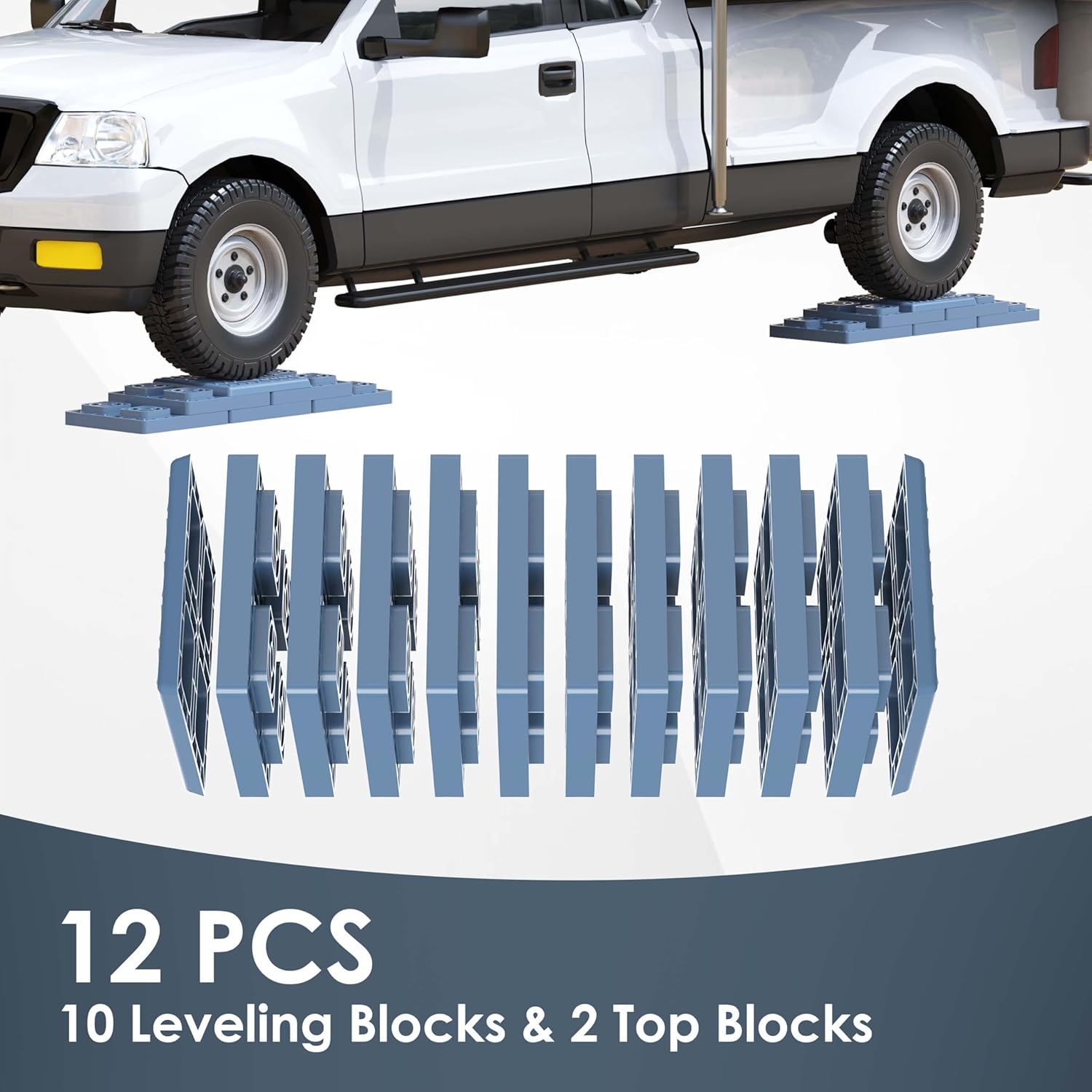 Heavy Duty RV Leveling Blocks 12 Pack, Interlocking Design Camper Leveling Blocks with Packing Bag, Ideal for Leveling Single and Dual Wheels (Gray)