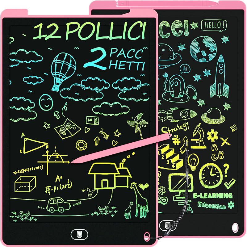 2 Pacchi Tavoletta Scrittura Portatile con Display Colorato 12 Pollici, Electight Tavoletta Scrittura da Disegno Cancellabile con Pulsante Elimina e Interruttore di Blocco, Giocattolo Educativo, Rosa