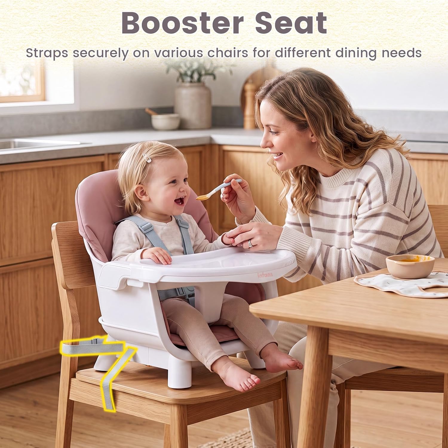 INFANS 8 in 1 Baby High Chair, Convertible to Booster Seat Counter Stool, Wooden High Chairs for Babies and Toddlers with Dual-Layer Adjustable Tray (Pink)