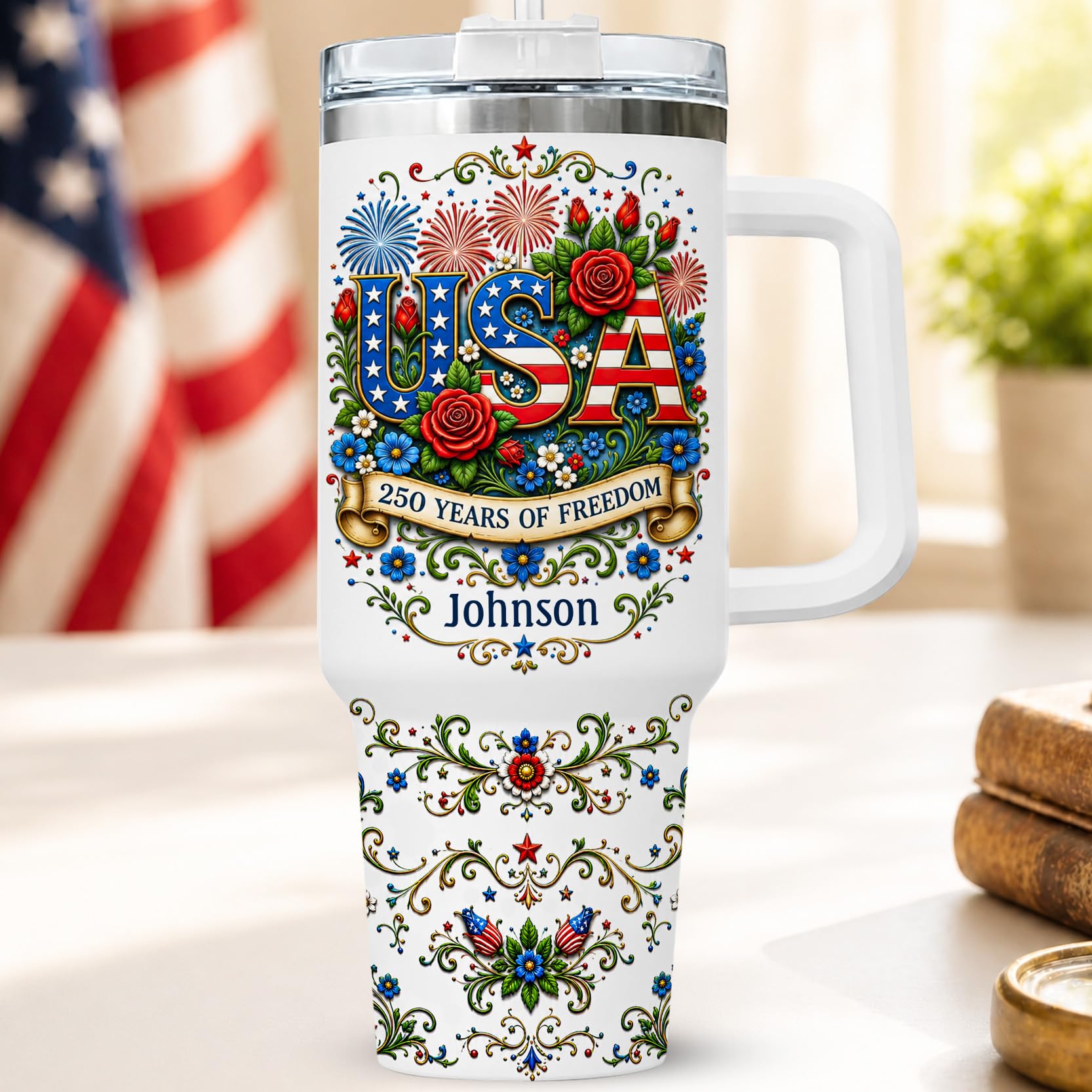 Personalized 250th Anniversary Of America Tumbler - Custom Patriotic USA Flag 1776-2026 Gifts - US Eagle Freedom Cup 40oz A9 - American Independence Celebration Gifts For Men Women