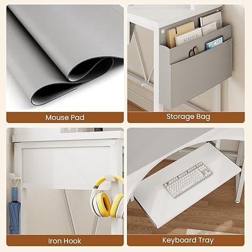 Miniatura 10 de SEDETA Escritorio esquinero, escritorio pequeño para computadora con gabinete y luces LED, escritorio de esquina triangular para computadora con