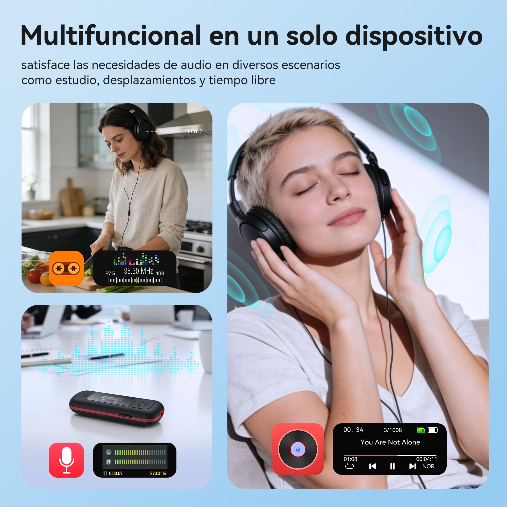 AGPTEK 64GB Reproductor MP3 Portátil USB con Pantalla LED, Mini USB con Radio FM, Grabadora, Transferencia, para 10 Horas de Reproducción Musical, Ideal para Estudiar/Trabajar, Funciona con Pilas