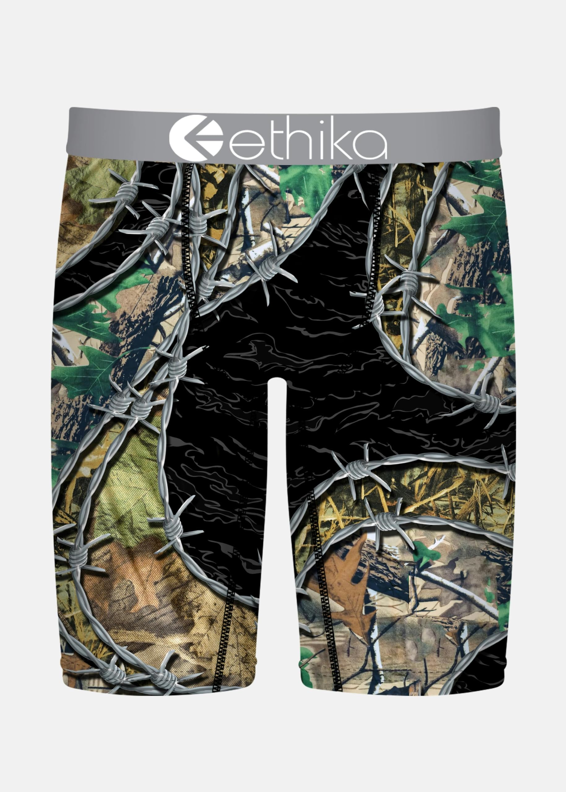 Ethika Men’s Boxer Brief, Knee Length, 4-Way Stretch Performance Underwear with Graphic Prints - Wire Tap