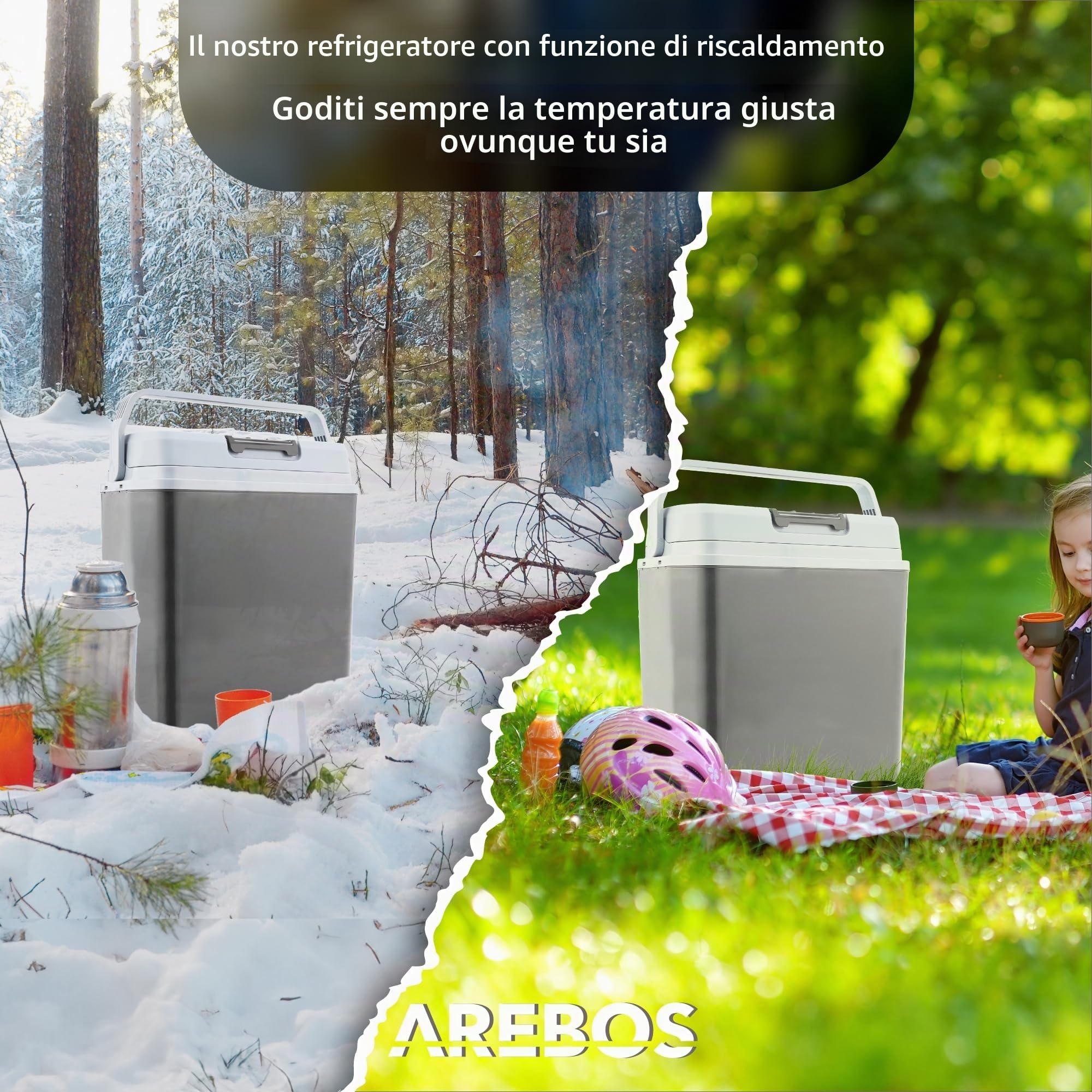 Arebos Frigorifero portatile | Frigoriferi per auto | 20 litri | per raffreddare e mantenere caldo | con modalità ECO | 12/230 V per auto e presa di corrente | Frigoriferi Portatile Elettrico