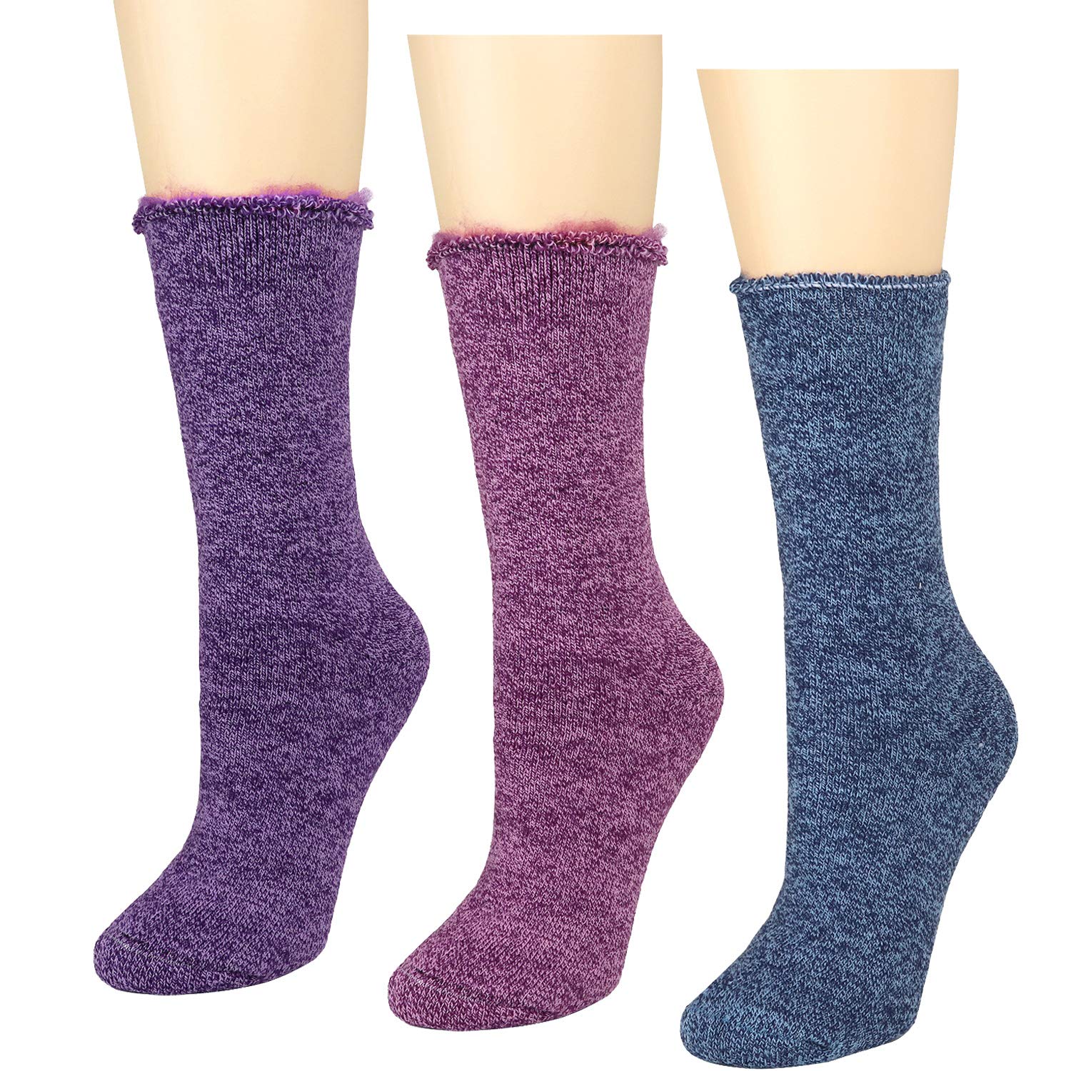 Falari Lot de 3 paires de chaussettes thermiques chauffantes pour l'hiver homme et femme, Women Assorted