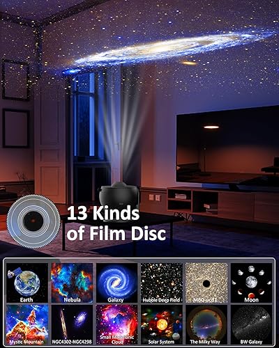 Miniatura 2 de Proyector de galaxia, proyector de estrellas planetario 13 en 1 con sistema solar y constelación, lámpara giratoria de 360, proyector de luz
