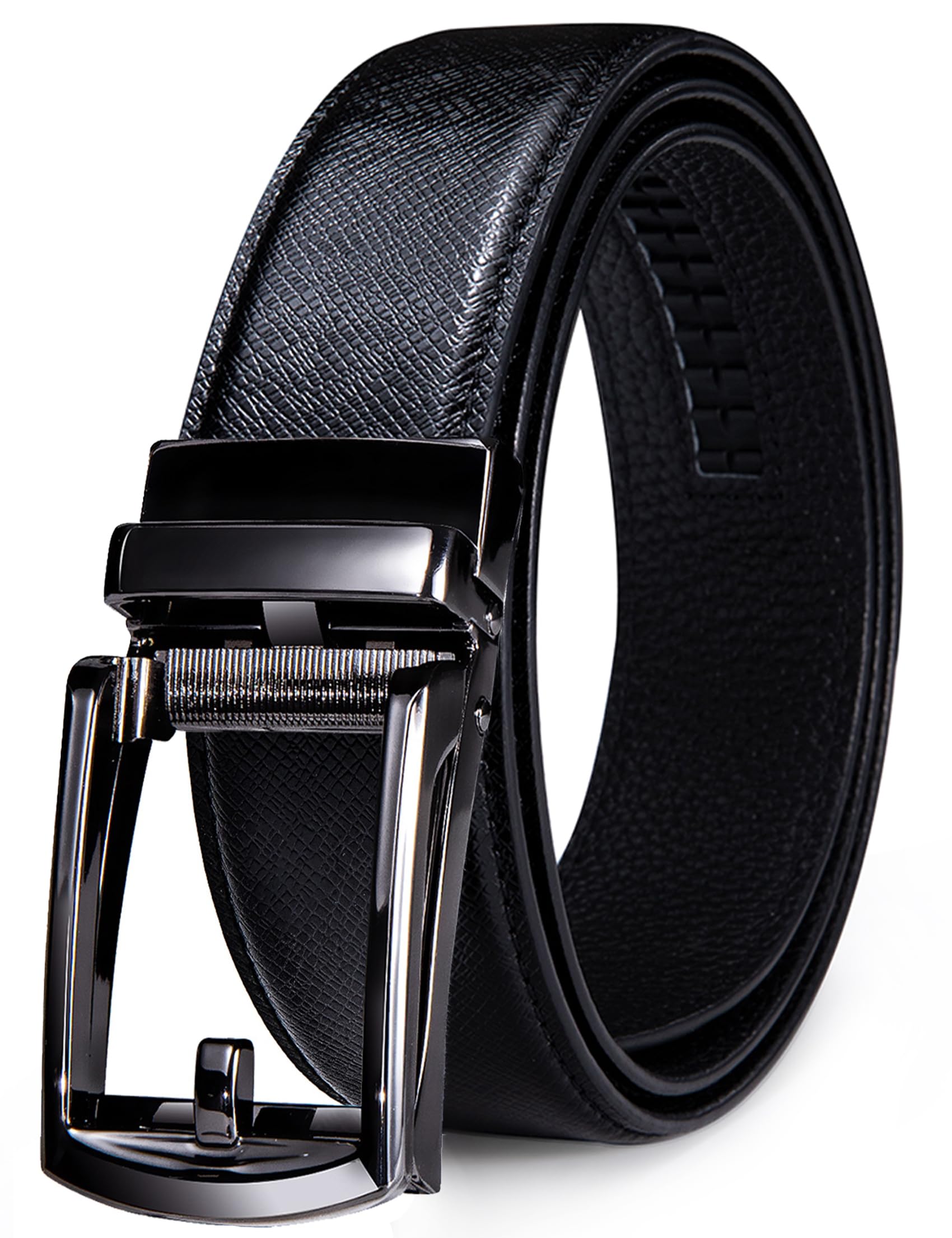 Barry.Wang Mens Ratchet Belts Leather Designer 1 3/8" Adjustable Buckle