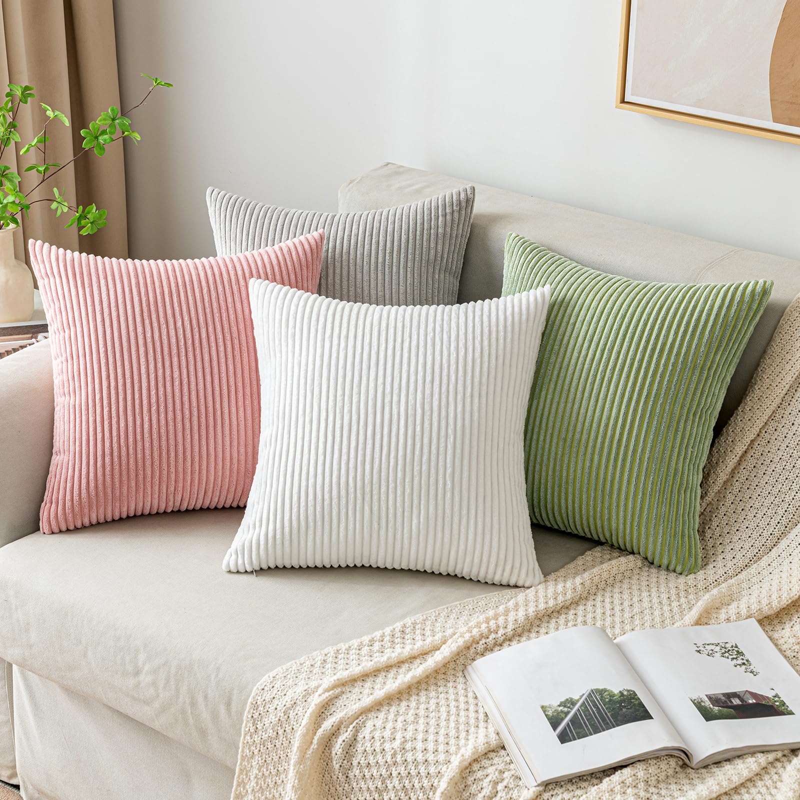 EMEMA Ribfluwelen kussenhoezen, 2 stuks, 30 x 50 cm, moderne kussenhoezen, decoratieve zachte sierkussenhoes voor woonkamer, bank, slaapkamer, beige