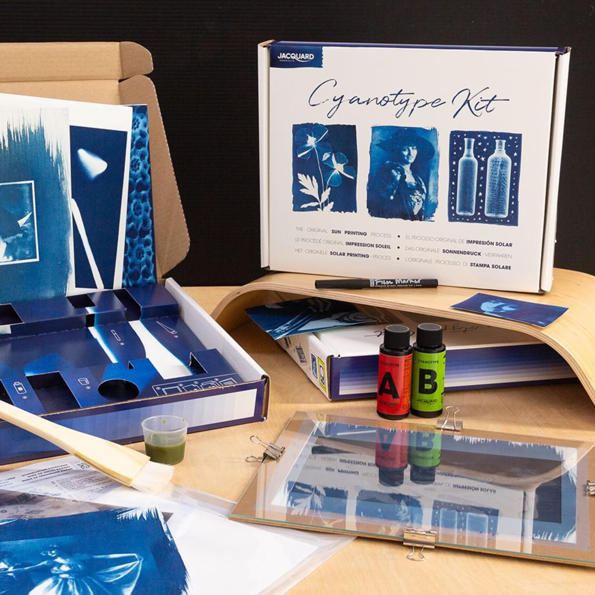 Jacquard Cyanotype Kit for Sun Prints - Complete Sun Printing Kit with Pre-Measured Cyanotype Chemicals, Fine Art Cyanotype Paper, Glass Frame & Accessories - Image 2