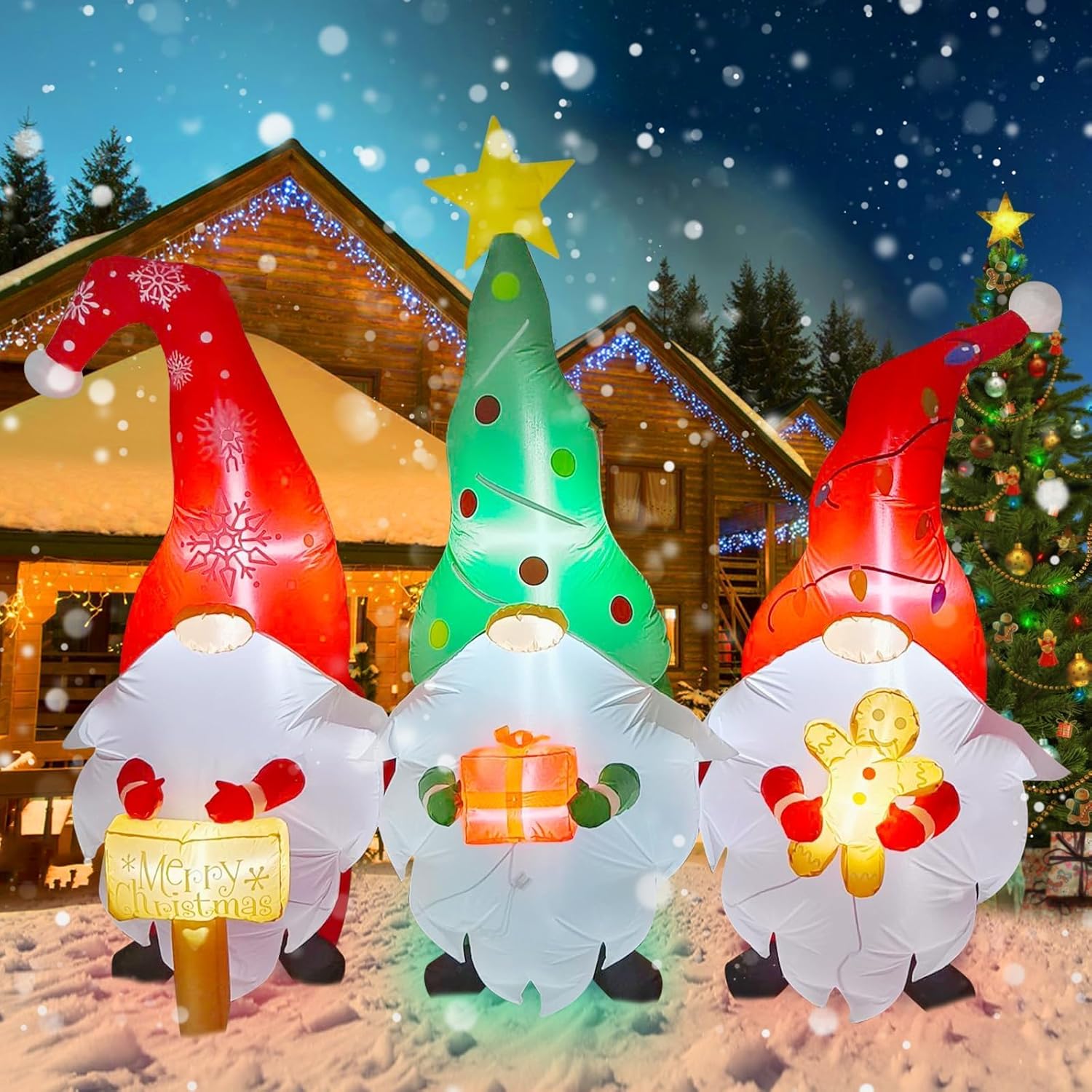 Kalolary Christmas Inflatables Decorations Gnome with Christmas Signs Gift Gingerbread Man Blow Up Yard Decoration for Halloween Party Indoor, Outdoor, Yard, Garden, Lawn Decorations Red, White, Green, Yellow