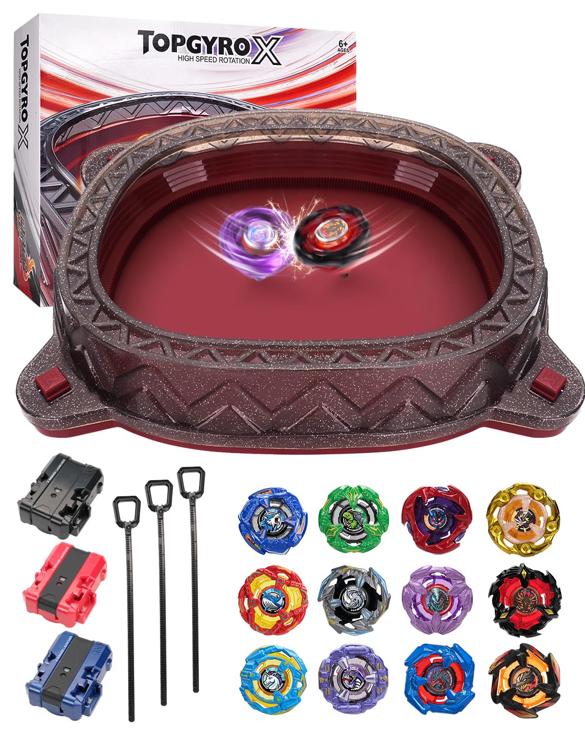 BGOVTAPO X Stadium Battle Set - Starter Kit with 12 Spinning Tops, 3 Launchers & 1 Stadium Arena, Great Value Complete Gift for Kids Ages 6+