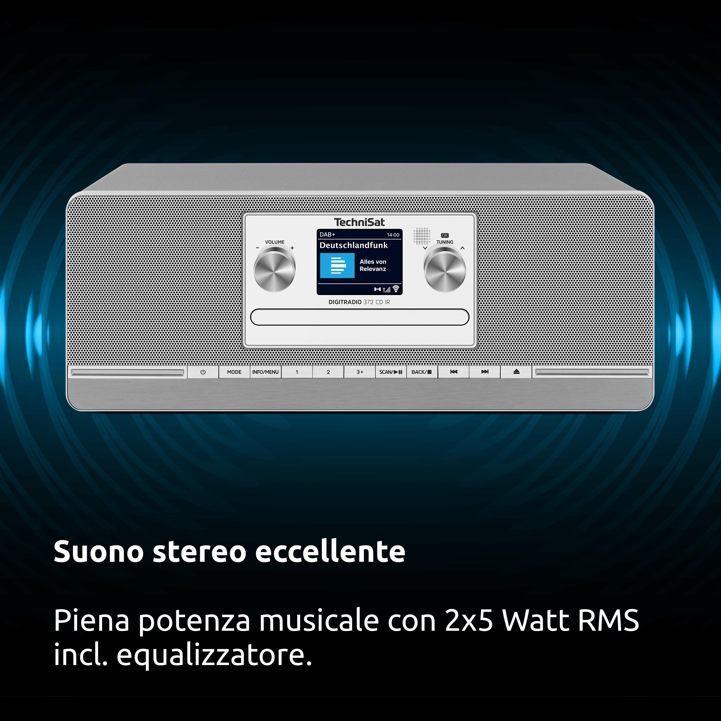 TechniSat DIGITRADIO 372 CD IR Radio Internet stereo DAB+ FM CD Wi-Fi Bluetooth display colori USB AUX sveglia 10 W argento