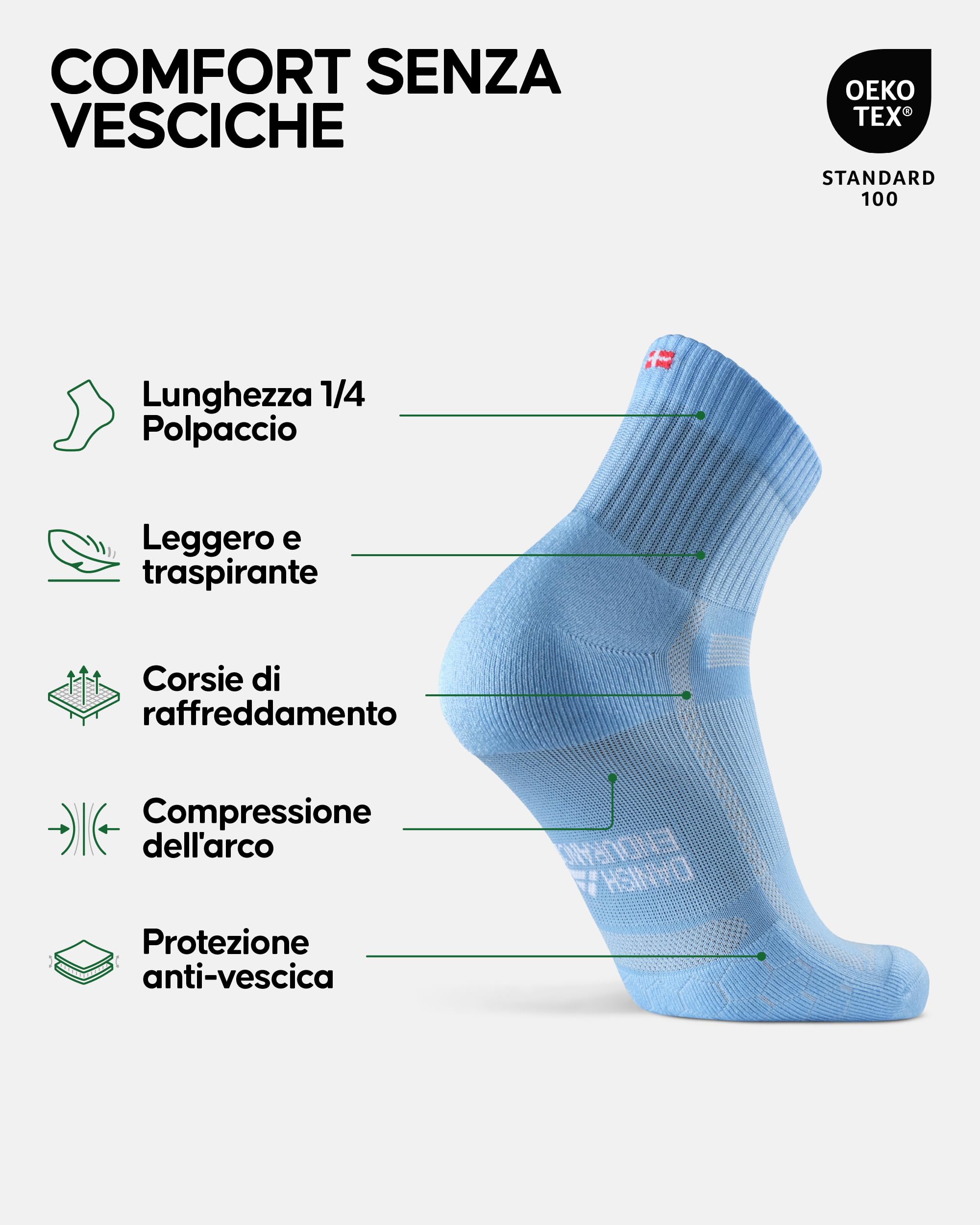 DANISH ENDURANCE Calzini da Corsa Anti-Vesciche, Calze Antiscivolo per Sport e Running, per Uomo e Donna, 3 Paia