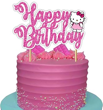 Kawaii Cute Cartoon Cat Happy Birthday Cake Topper Decoration, Adorable Cat Theme Birthday Cake Topper for Celebration, Party Cake Decoration for Dessert Table, Photo Display and Event Supplies