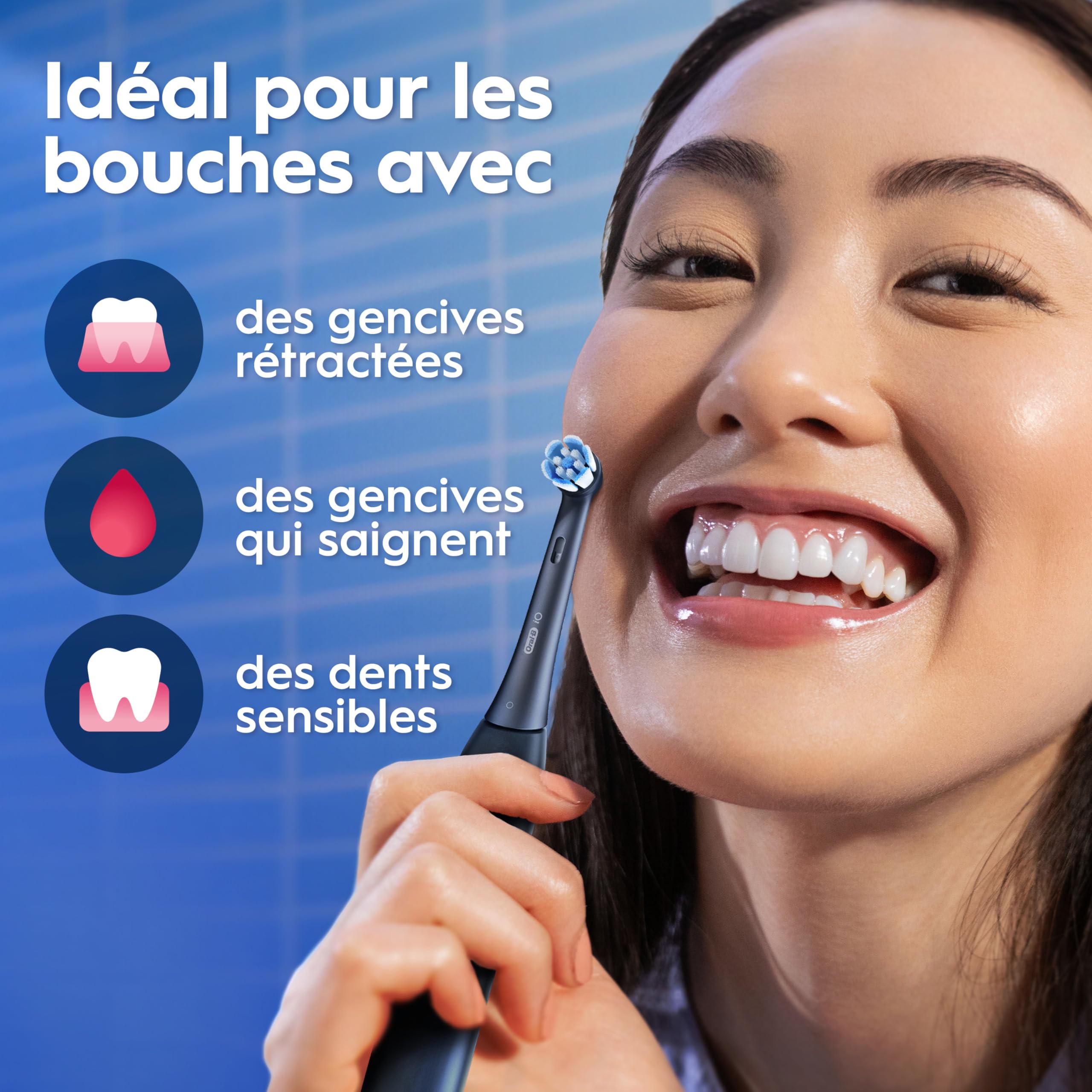 Oral-B Brosse à Dents Electrique iO 3, 3 Brossettes de Rechange, Noire – 3 Modes de Brossage Silencieux dont Douceur et Blancheur, Capteur de Pression sur les Gencives, Batterie Rechargeable